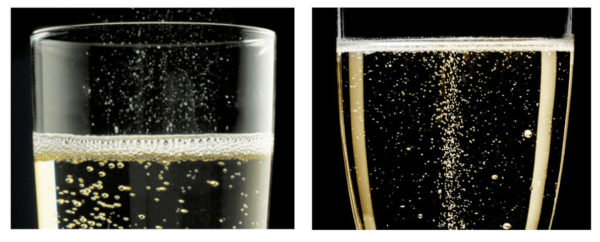 Comparaison de grosses bulles à gauche et fines bulles à droite