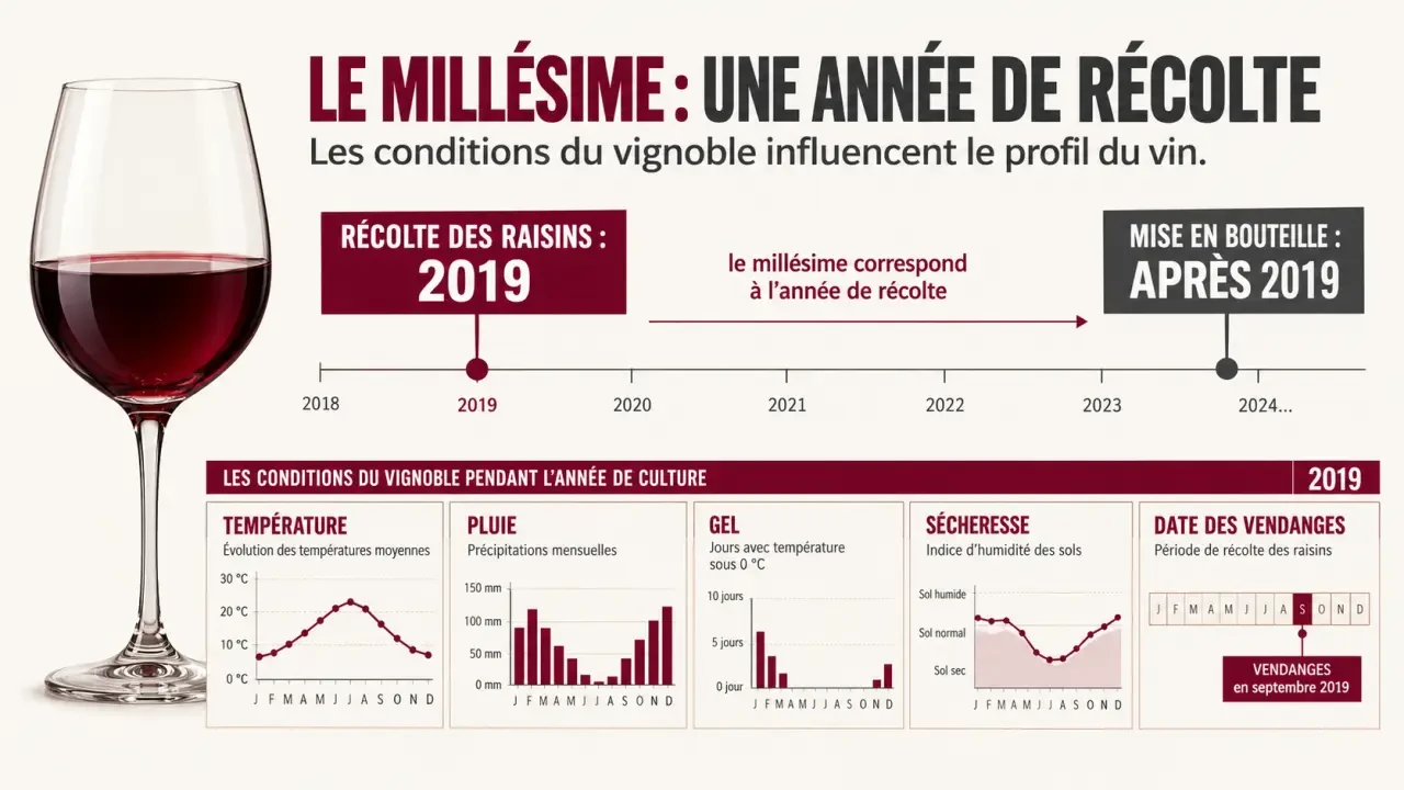 Millésime vin : différence entre année de récolte et date de mise en bouteille