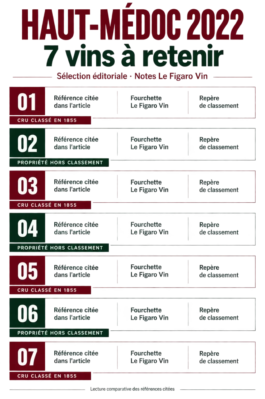 Infographie comparative des meilleurs vins du Haut-Médoc et de leurs notes 2022
