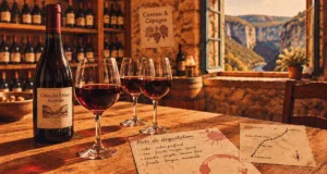 Producteur vin Ardèche en caveau : dégustation de vin rouge