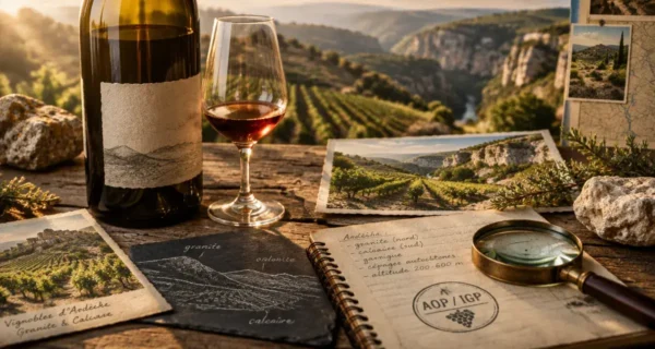 Vin ardèche appellation AOP IGP Côtes du Vivarais à déguster
