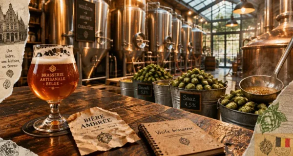 Visiter une brasserie en Belgique : bière ambrée en salle de microbrasserie